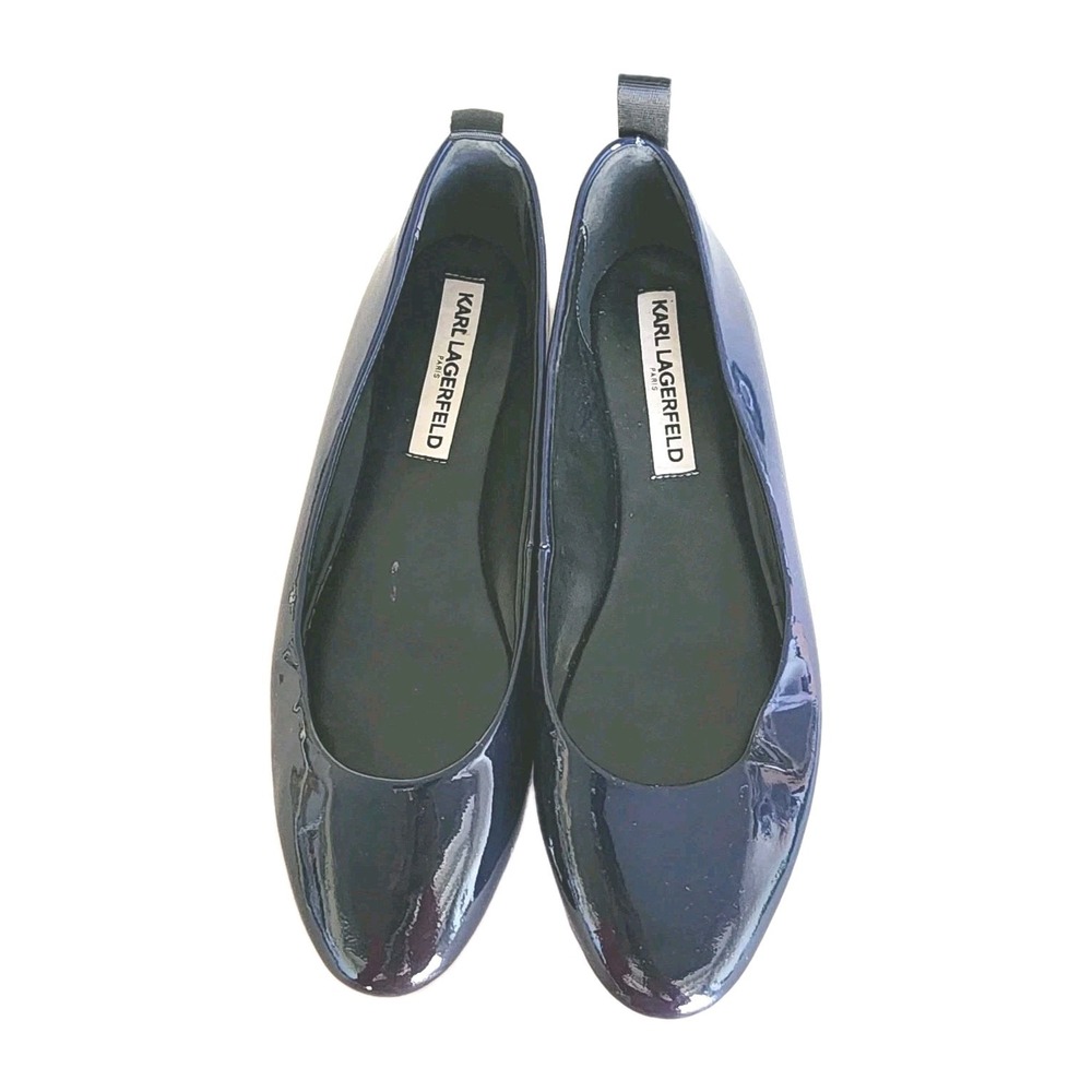 Karl Lagerfeld Black Patent Leather Ballet Flats